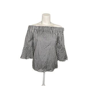 New York & Co NY&CO Black White Check‎ Off the Shoulder Top Small